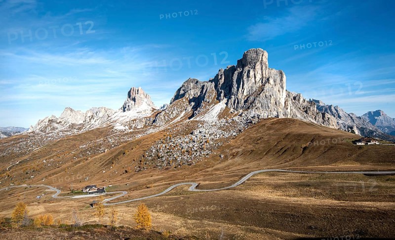 Mountain landscape of the picturesque Dolomites at the Passo Di Giau area in South Tyrol in Italy