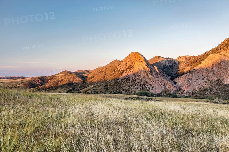 Sunset in mountains - Eagle Nest Rock and prairie in northern Colorado near Fort Collins