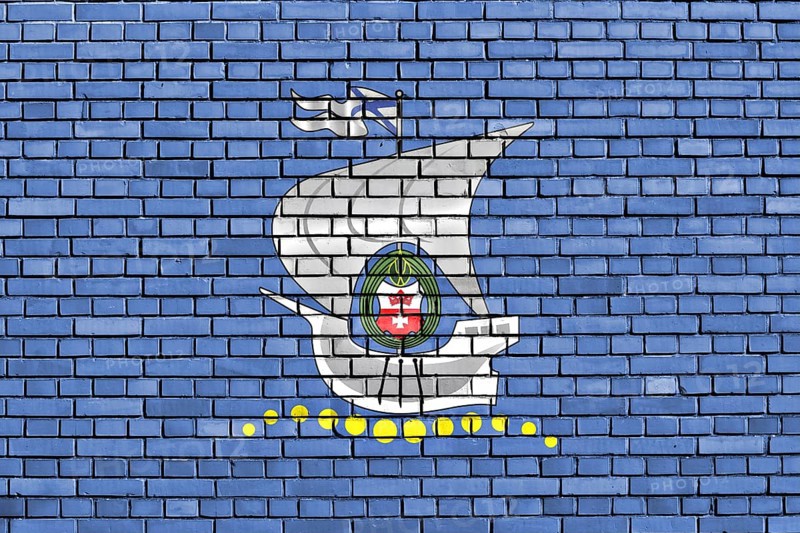 Flag of Kaliningrad painted on brick wall