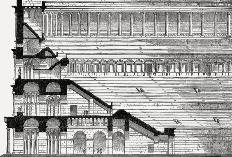 Reconstruction of the Colosseum in ancient Rome