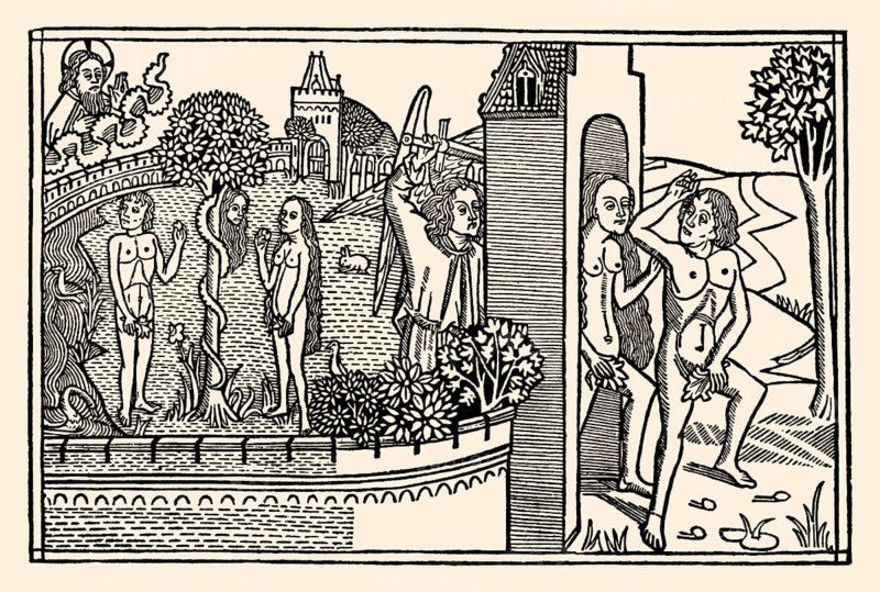 The Expulsion of Adam and Eve, wood engraving, Kölner-Bibel, Cologne bible, 1478