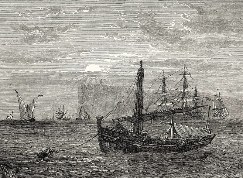 Historical view of Cape Trafalgar, Province of Cádiz, Spain, 18th century, From British Battles on Land and Sea by James Grant