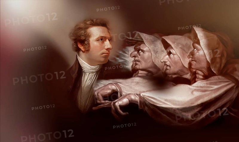 Henry Fuseli or Johann Heinrich Füssli, 1741 – 1825, Swiss painter, draughtsman and writer, digitally edited after Northcote, 1778, Prophecy from the witches, scene from The Tragedy of Macbeth by William Shakespeare
