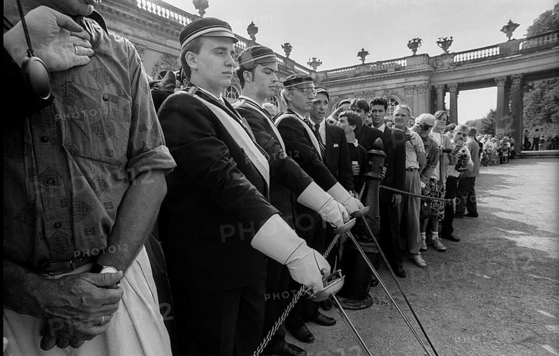 Germany, Potsdam, 17 August 1991, fraternities at the burial of the mortal remains of Frederick II in Potsdam Sanssouci, sword