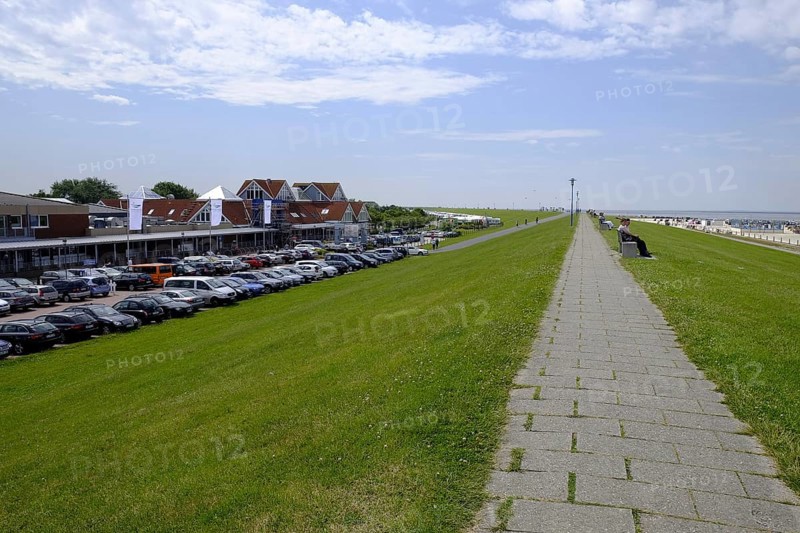 Neuharlingersiel with harbour, beach and historic town centre, East Frisia, Lower Saxony, Germany