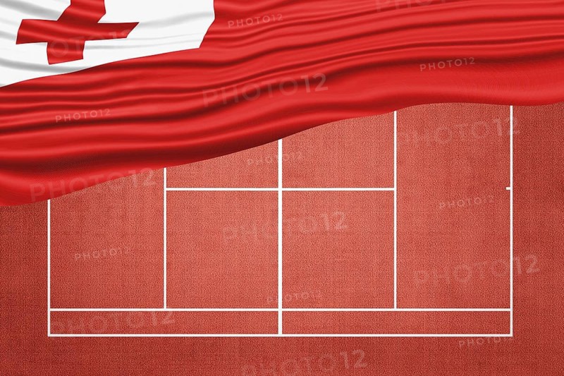Tonga Flag on Clay Tennis Court, Sports Symbol