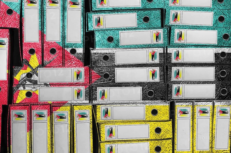 Mozambique Flag Colors Folder Stack, Bureaucracy and Government Administration Concep