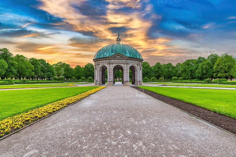 Munich Germany, sunset at Munich Hofgarten (Court Garden) with Dianatempel