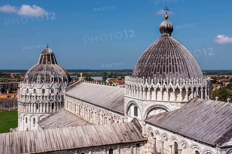 Cathedral and baptistery of Pisa, seen from the leaning tower, Italy