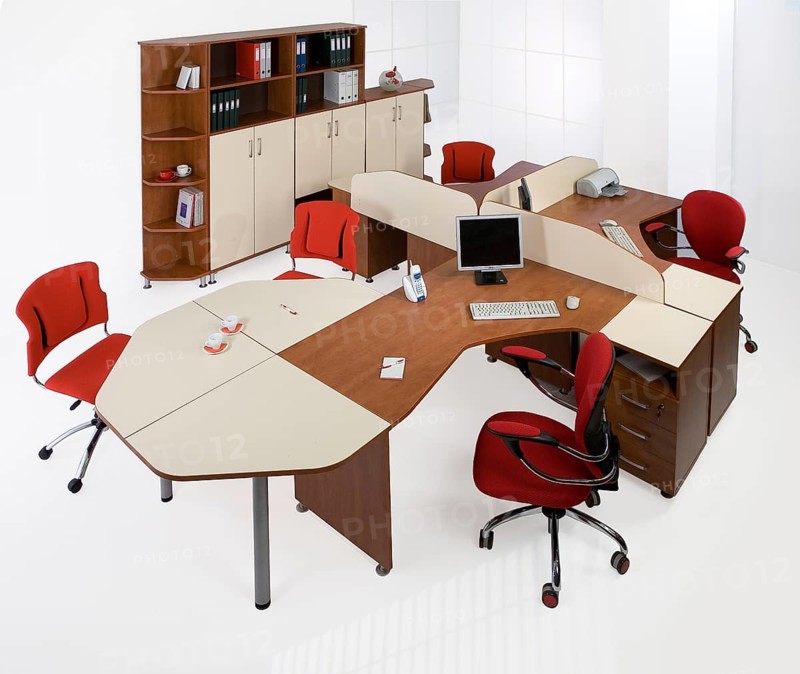 Suite of office furniture on isolated studio background, Novosibirsk, Russia