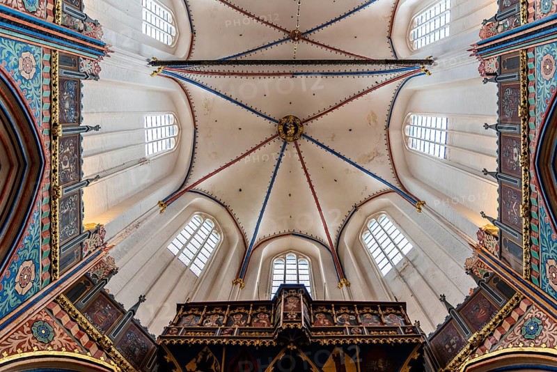 Stralsund, Germany, July 31, 2019: Interior view of the nave of St. Nicholas Church