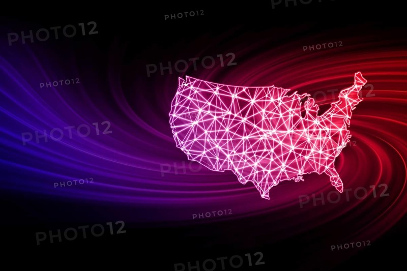 Map of United States, Polygonal mesh line map, modern map