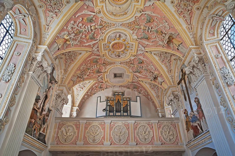 Organ gallery, Hl. Blut cemetery church in Fischbachau, Upper Bavaria, Bavaria, Germany