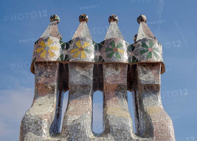 Colourful chimneys of Casa Batllo, Barcelona, Catalonia, Spain