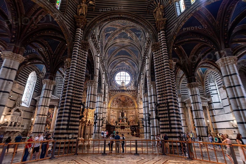 SIENA, ITALY, SEPTEMBER 23, 2023, Great medieval architecture of the Siena cathedral's nave, Italy