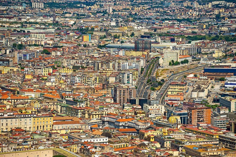 Dense housing development street of Naples in Italy