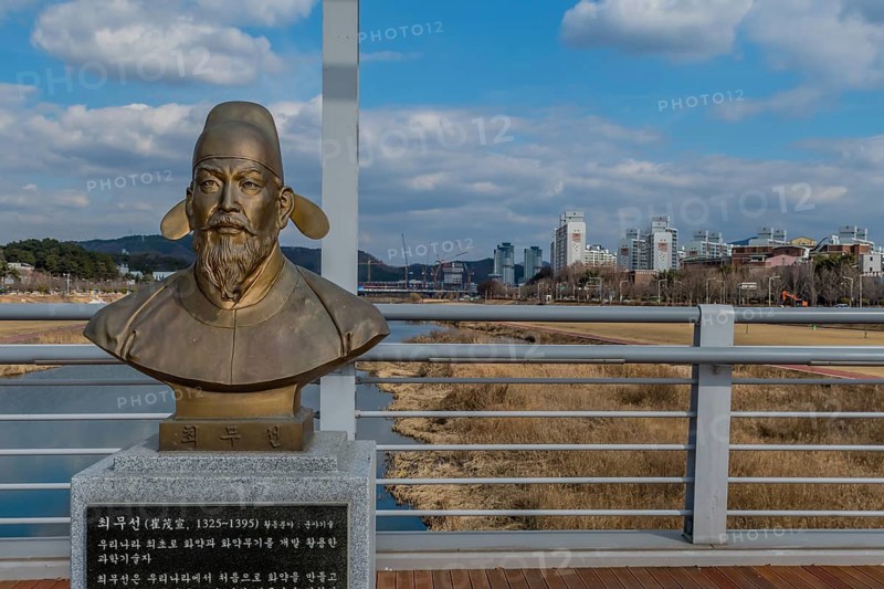 Daejeon, South Korea. January 30, 2020: Bronze bust of Choe Mu-Seon (1325–1395) medieval Korean scientist, inventor, and military commander during the late Goryeo Dynasty. For editorial use only