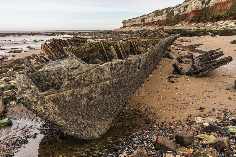 The Wreck of the Steam Trawler Sheraton and the Hunstanton Cliffs in Norfolk, England, UK