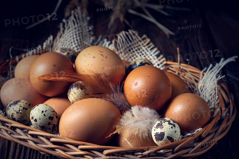 Fresh eggs straight from the farm in a basket