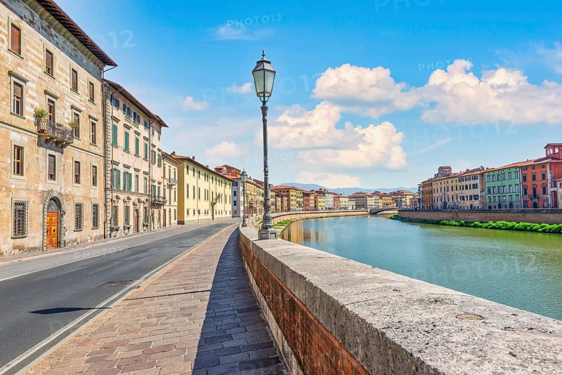 Embankment on a riverbank of Arno in Pisa, Italy