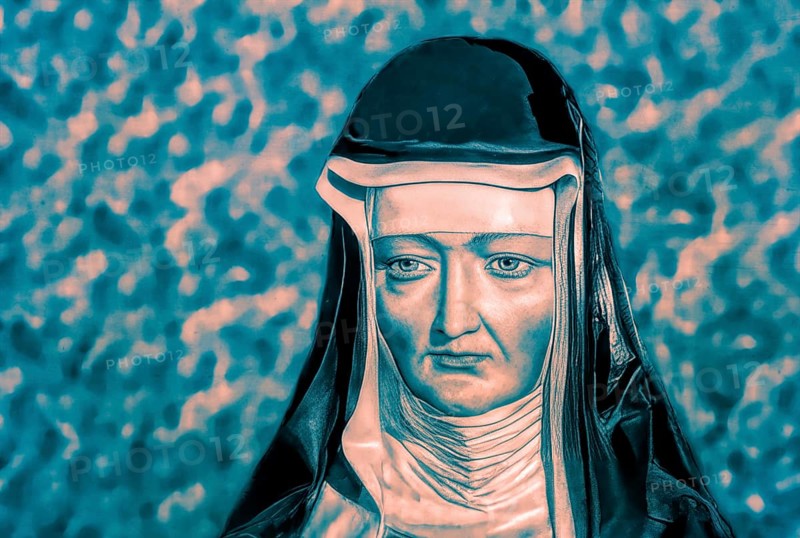 Figure of Hildegard of Bingen, Sibyl of the Rhine, 1098 – 1179, German Benedictine abbess and polymath, digitally edited