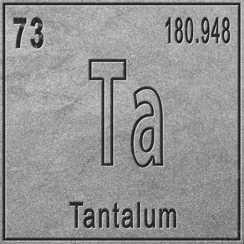 Tantalum chemical element, Sign with atomic number and atomic weight, Periodic Table Element, silver background