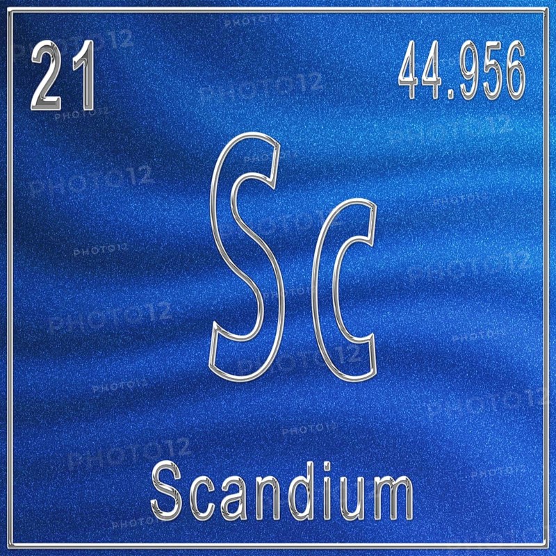 Scandium chemical element, Sign with atomic number and atomic weight, Periodic Table Element