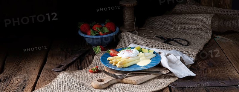 Boiled asparagus with egg and potatoes