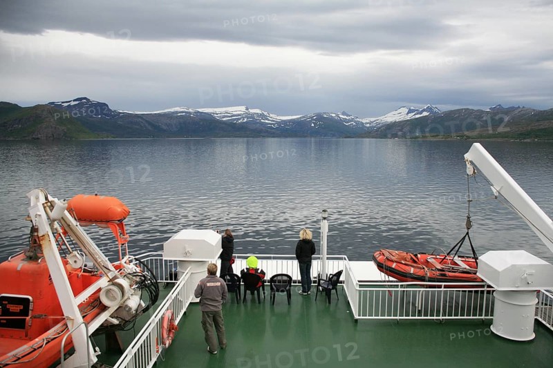 Ferry boat connecting Kiboghamn with Jektvik in Northern Norway at the arctic circle