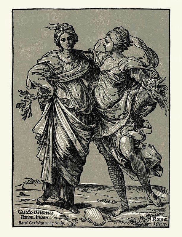 The alliance of peace and abundance, 1627, Bartolommeo Coriolano, after Guido Reni, digitally restored