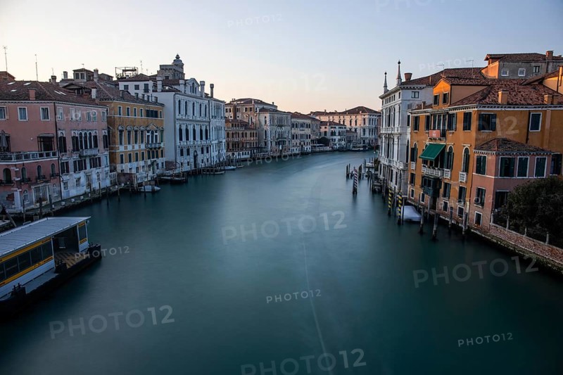 Evening light, view of the Grand Canal from the Ponte dell' Accademia, long exposure, Venice, Italy