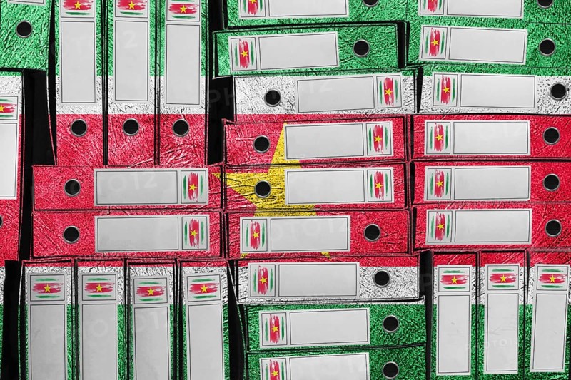 Suriname Flag Colors Folder Stack, Bureaucracy and Government Administration Concep