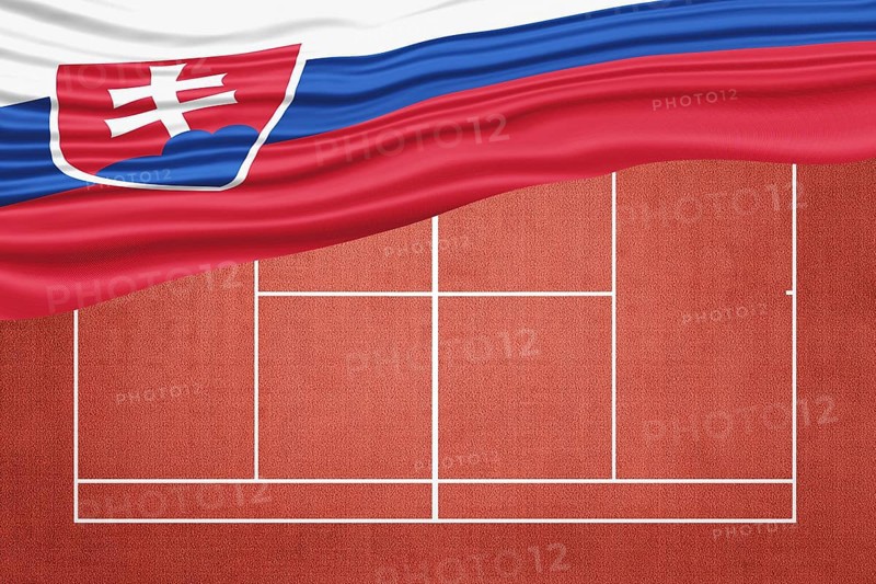 Slovakia Flag on Clay Tennis Court, Sports Symbol