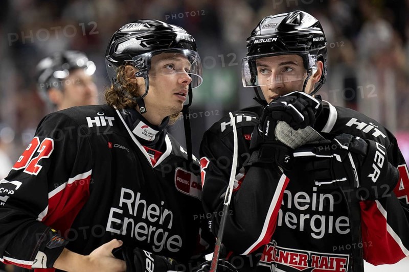 Laura Dick Cologne, LanxessArena, North Rhine-Westphalia, Hakon Hänelt (Koelner Haie, #92), Kevin Niedenz (Koelner Haie, #46), PENNY DEL, Kölner Haie-Düsseldorfer EG on 24/11/2024 at the LanxessArena in Cologne Germany