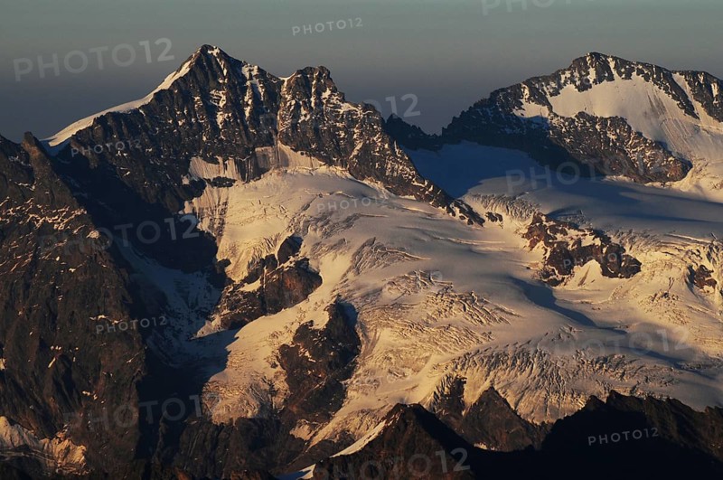Mönchshut mountain panorama with a view of the melting glaciers and permafrost due to global climate change