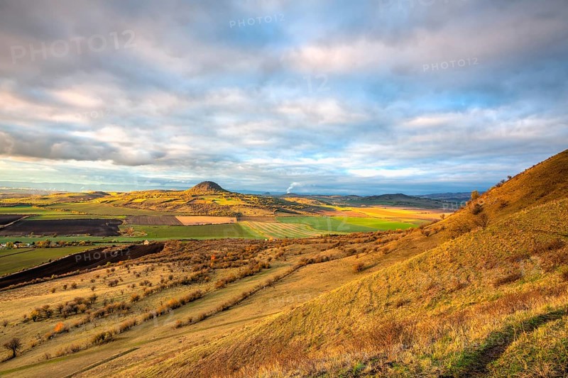 Amazing autumn view from Rana Hill in Central Bohemian Uplands, Czech Republic. Central Bohemian Uplands is a mountain range located in northern Bohemia. The range is about 80 km long