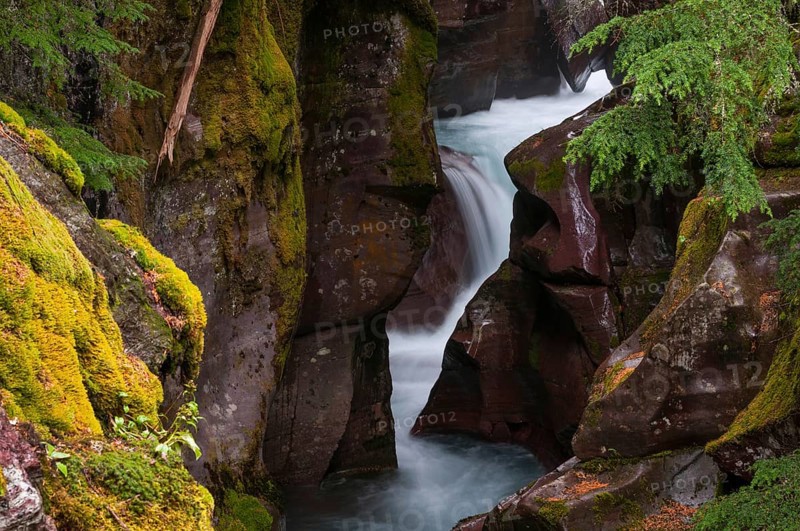 Long exposure of the Avalanche Creek in the Glacier National Park in Montana Usa