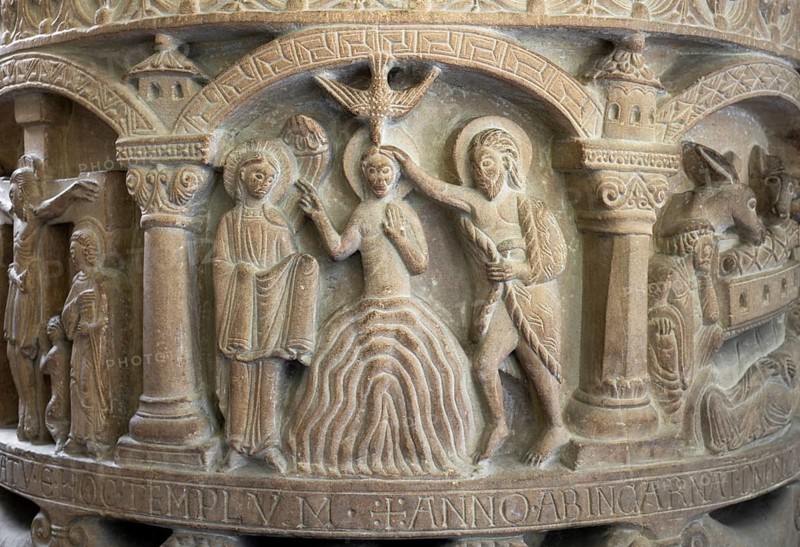 Freckenhorst, Collegiate Church of St Boniface, Romanesque baptismal font, 1st half of the 12th century, Baptism of Christ