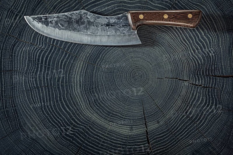 Big Meat Knife On Bog Oak Texture