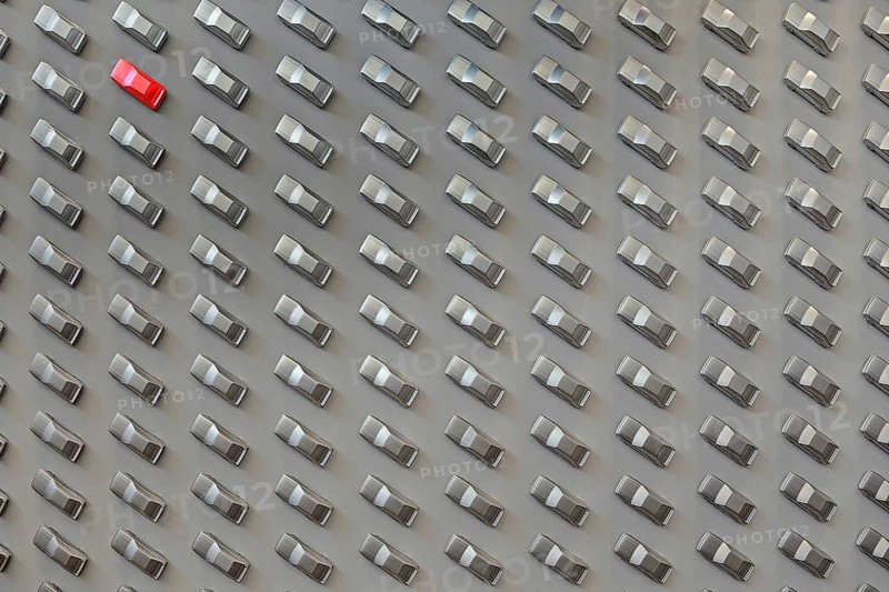 Modern art, wall design with mini cars, Pinakothek der Moderne, Munich, Bavaria, Germany