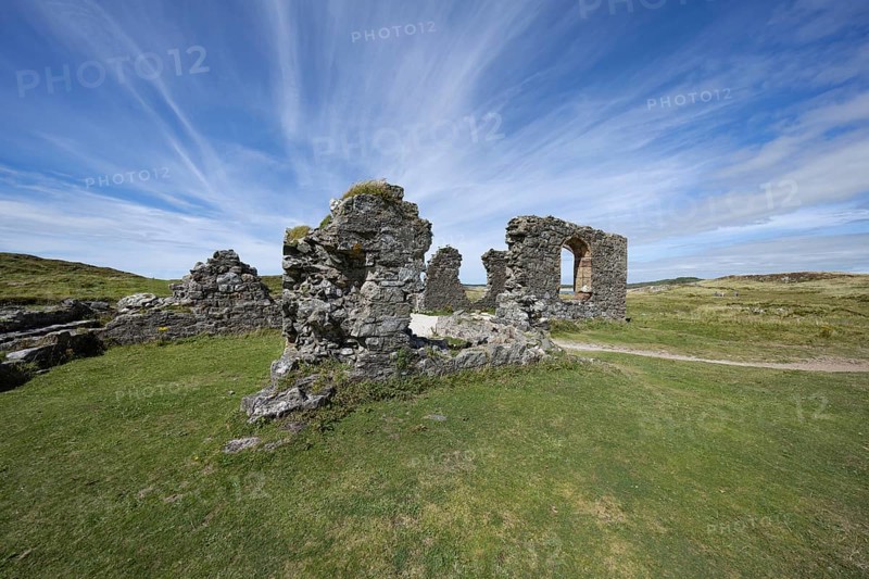 Ruins of the ruined St Dwynwen Church, Llanddwynn Island, Newborough, Anglesey, Wales, Great Britain