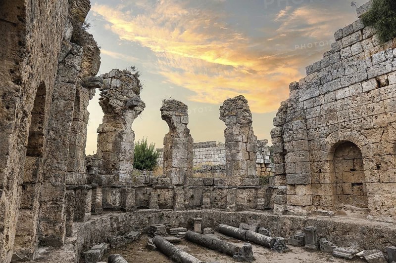Perge ancient city archaeological site in Antalya, Turkey. Perge was a Greek and Roman ancient city and once the most propserous city of the ancient world