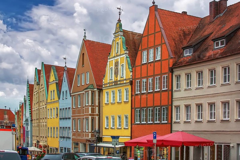 Street with historical houses in Donauworth old town, Germany