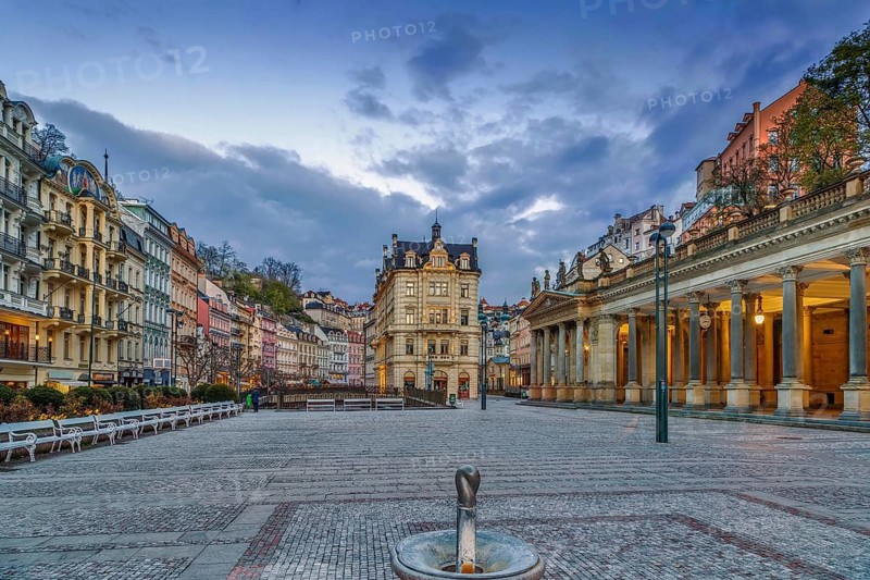 Square in Karlovy Vary city center, Czech republic