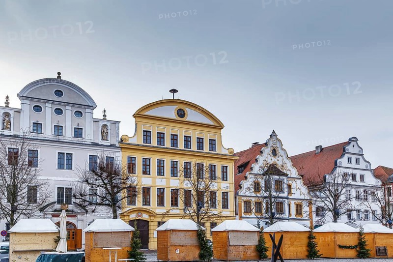 Historic houses on Karlsplatz in Neuburg an der Donau, Germany