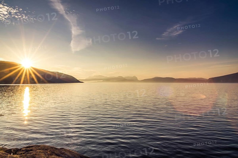 Landscape photography of the evening mood at the Sognefjord in Norway in the summer. Beautiful landscape at the Sognefjord in Norway in the evening