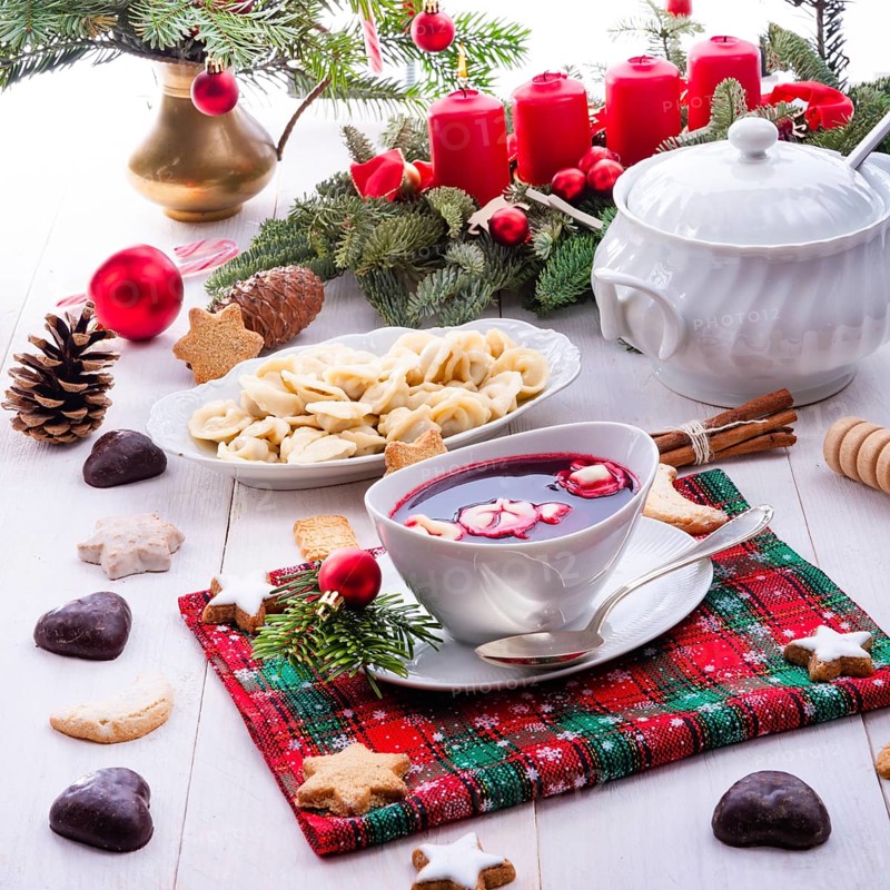 Red barzcz with uszka a polish christmas soup