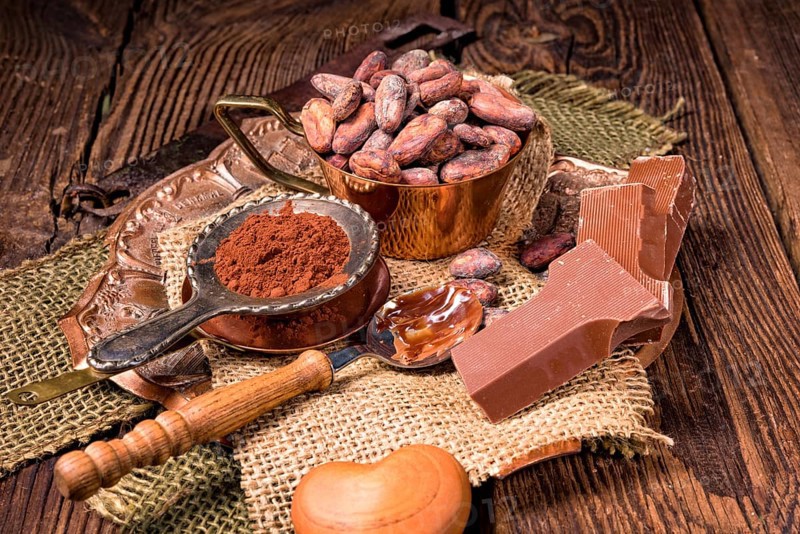 Chocolate cocoa and cocoa beans