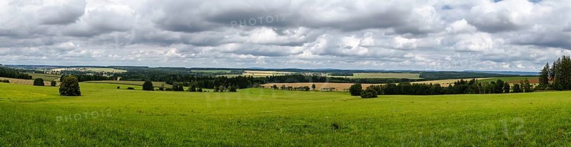 Panoramic view of meadows and woods, region Vysocina, Czech republic