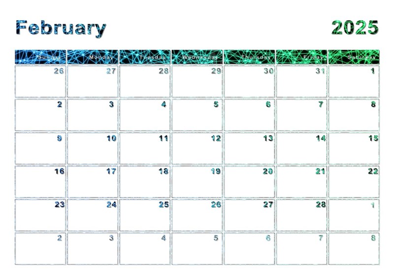 February 2025 calendar, week start Sunday, modern design